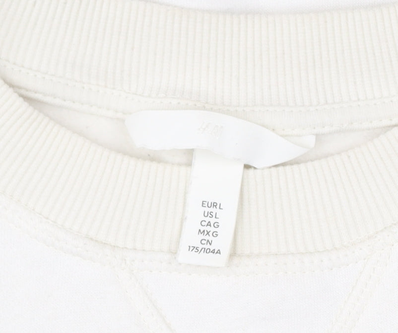 H&M Women’s White Striped Cotton Blend Sweatshirt Size L