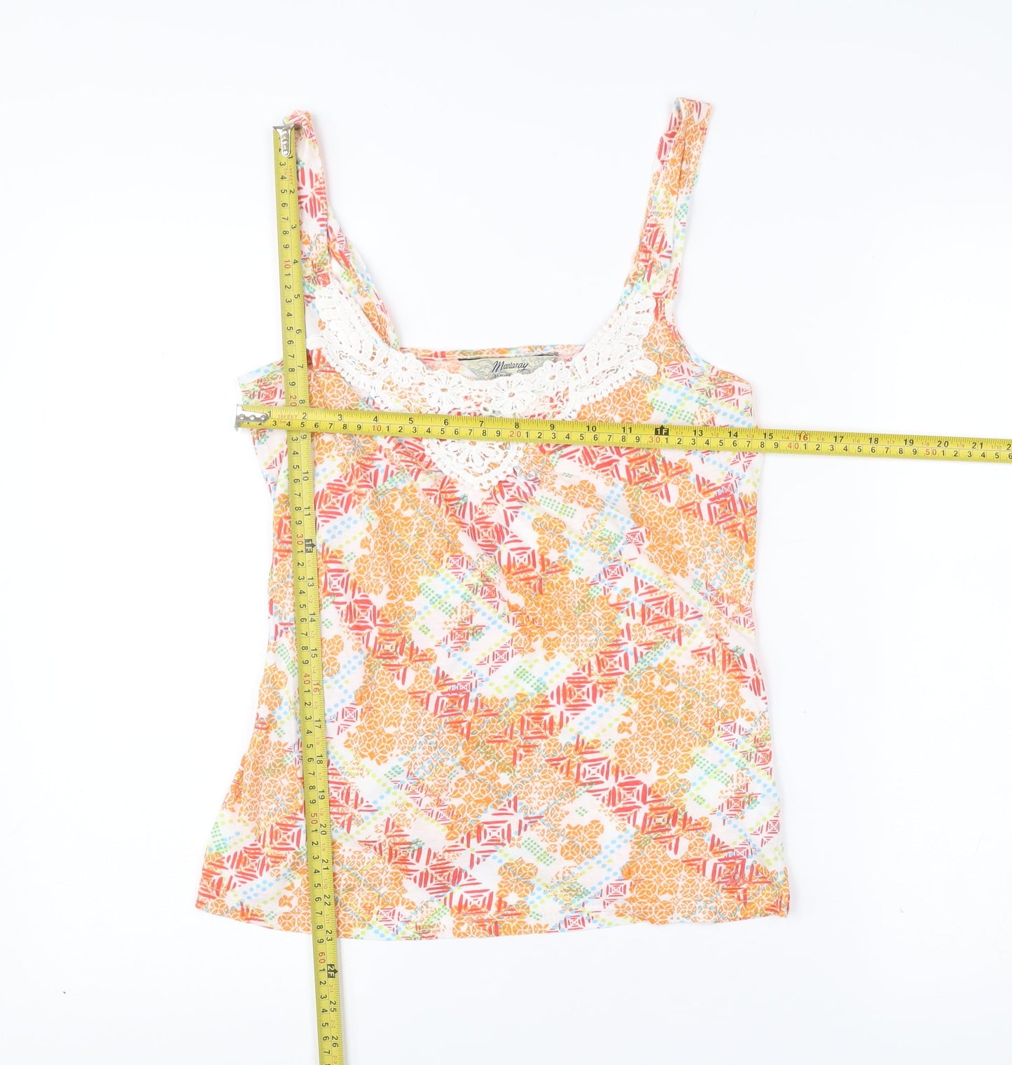 Mantaray Womens Multicoloured Cotton Crochet Tank Top Size 8