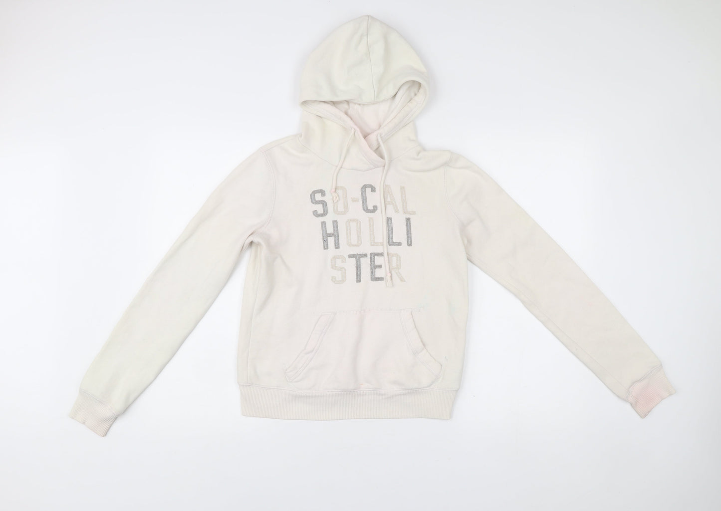 Hollister Womens Ivory Pullover Hoodie XS Logo Raglan Casual