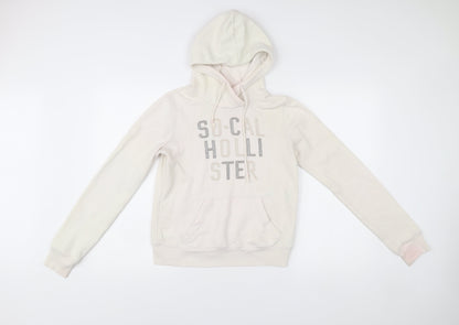 Hollister Womens Ivory Pullover Hoodie XS Logo Raglan Casual