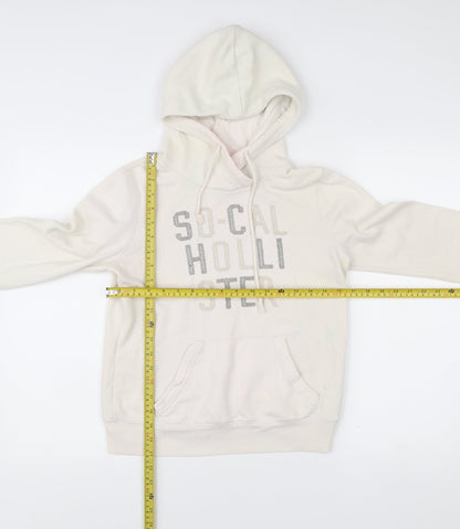 Hollister Womens Ivory Pullover Hoodie XS Logo Raglan Casual
