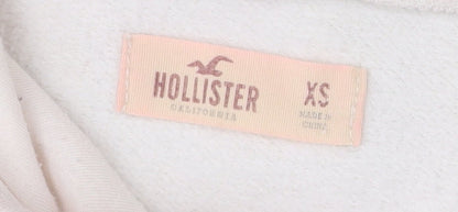 Hollister Womens Ivory Pullover Hoodie XS Logo Raglan Casual