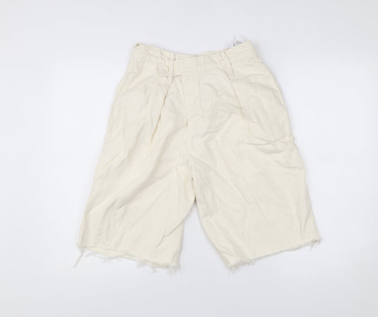 Zara Women Ivory Size 6 High Rise Pleated Cut-Off Shorts