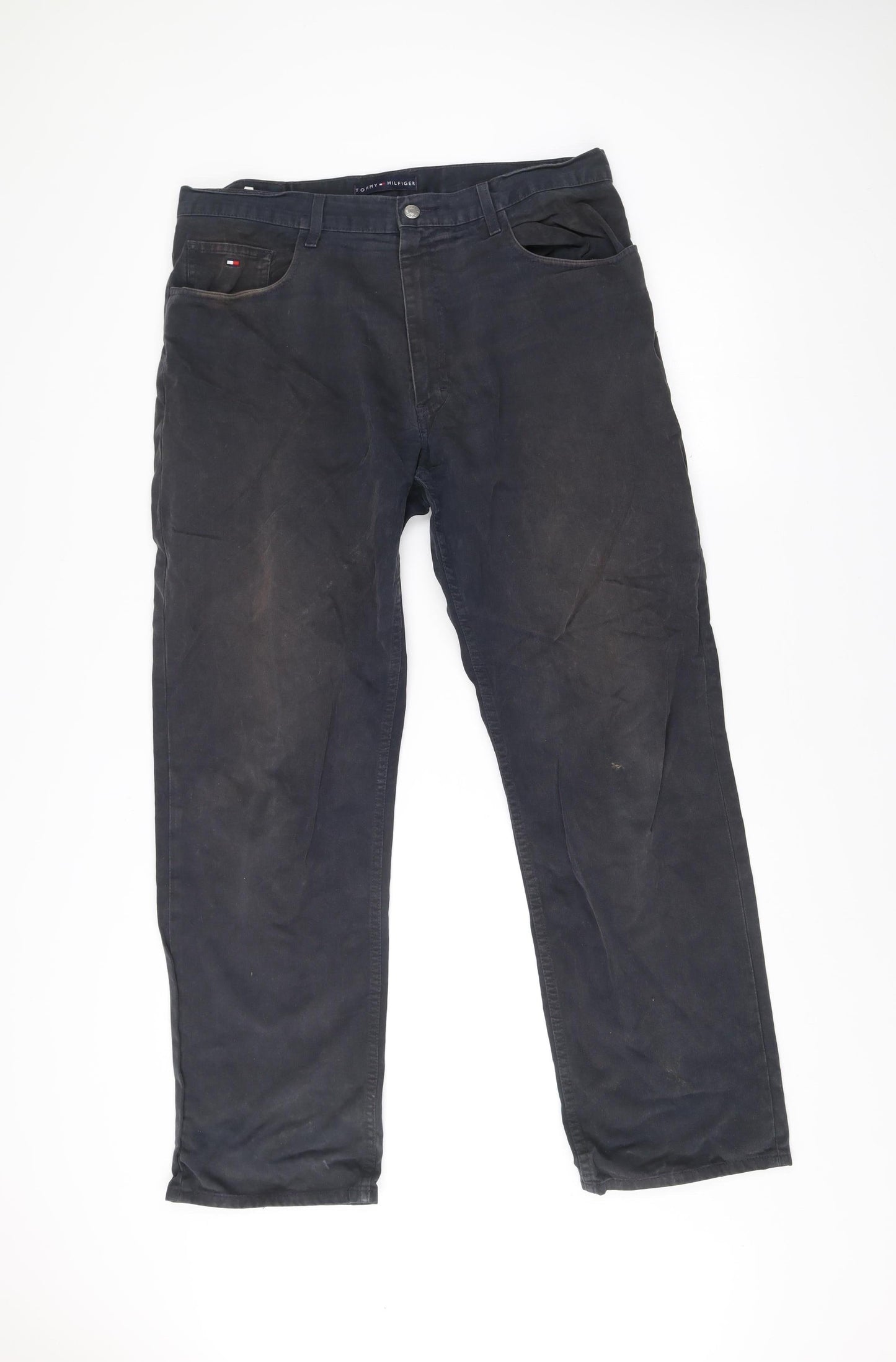 Tommy Hilfiger Mens Black Chino Trousers Size 36W 32L Straight Fit