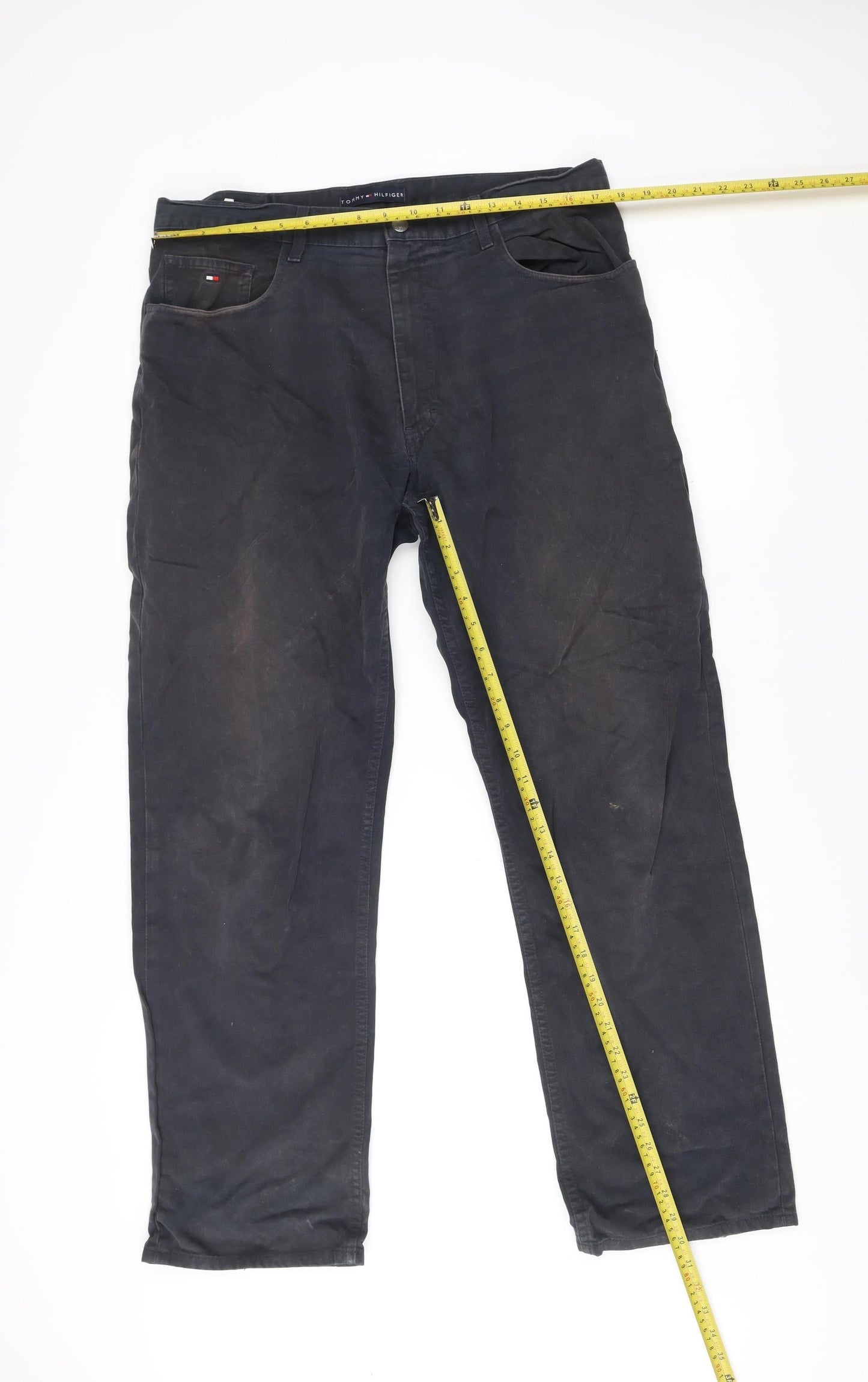 Tommy Hilfiger Mens Black Chino Trousers Size 36W 32L Straight Fit