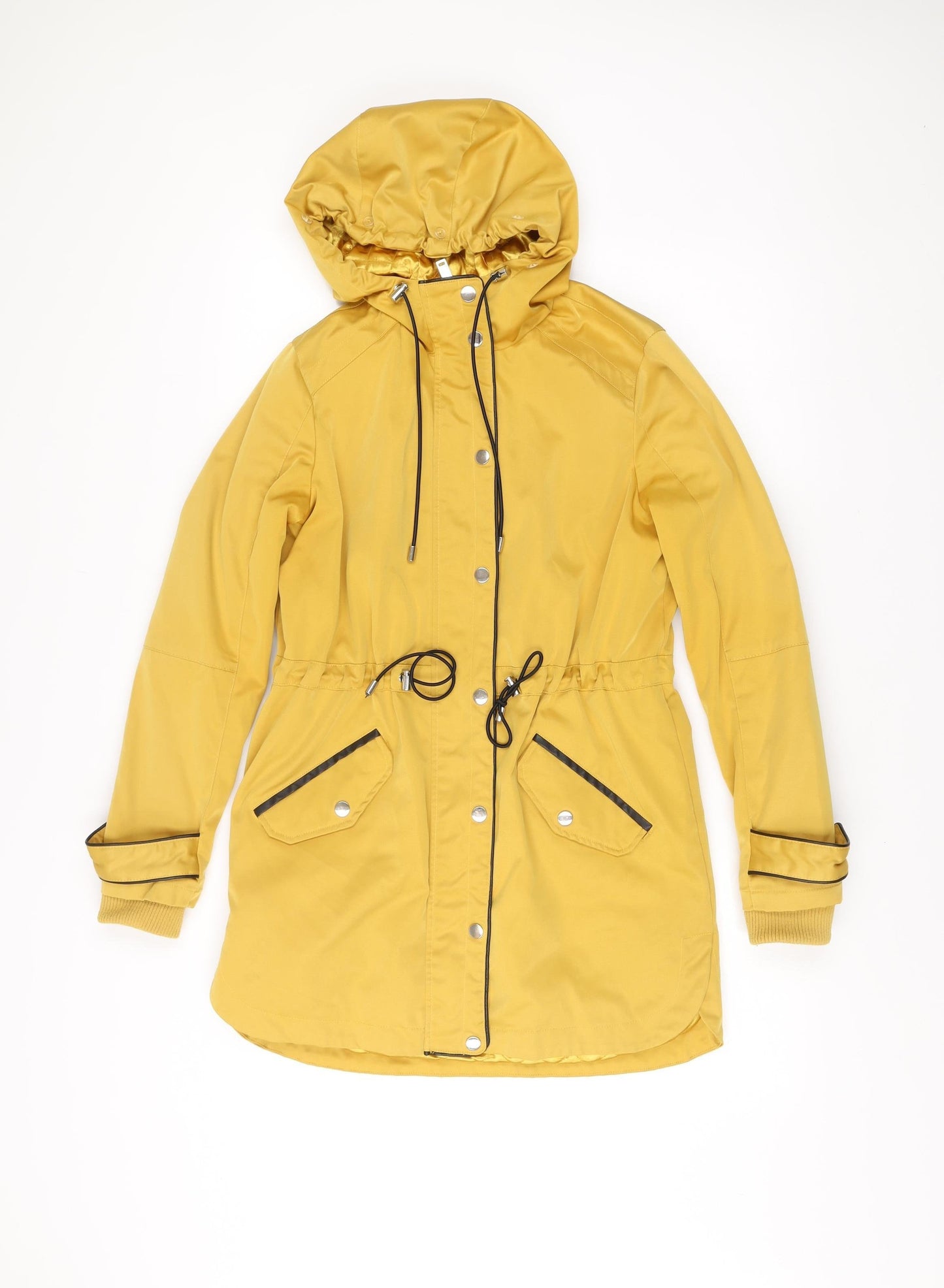 New Look Women’s Yellow Parka Jacket Size 8 Hooded Mid-Length Coat