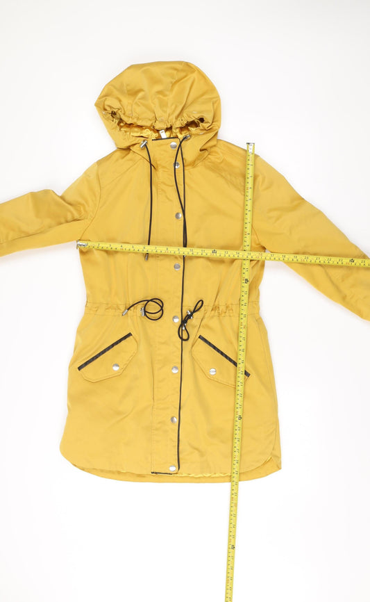New Look Women’s Yellow Parka Jacket Size 8 Hooded Mid-Length Coat