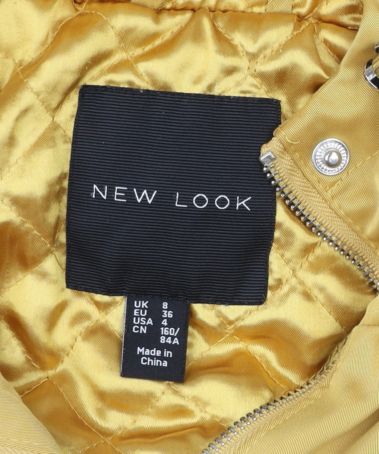 New Look Women’s Yellow Parka Jacket Size 8 Hooded Mid-Length Coat