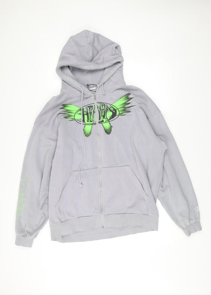 Weekday Men’s Grey Full Zip Hoodie S Graphic Print Cotton Blend