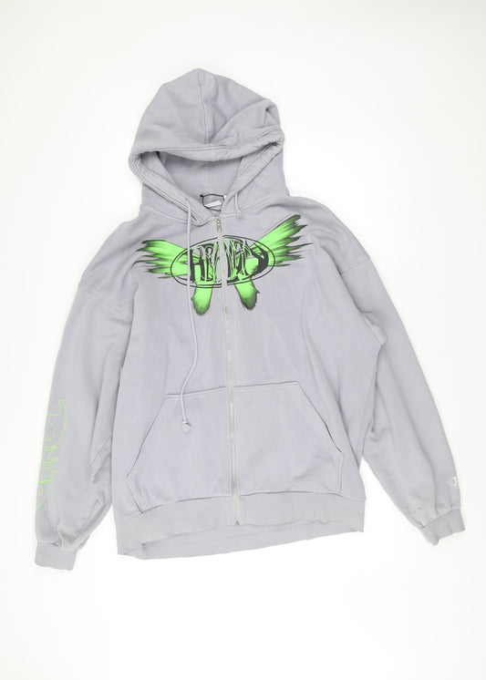 Weekday Men’s Grey Full Zip Hoodie S Graphic Print Cotton Blend