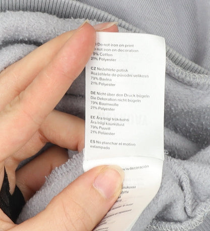 Weekday Men’s Grey Full Zip Hoodie S Graphic Print Cotton Blend