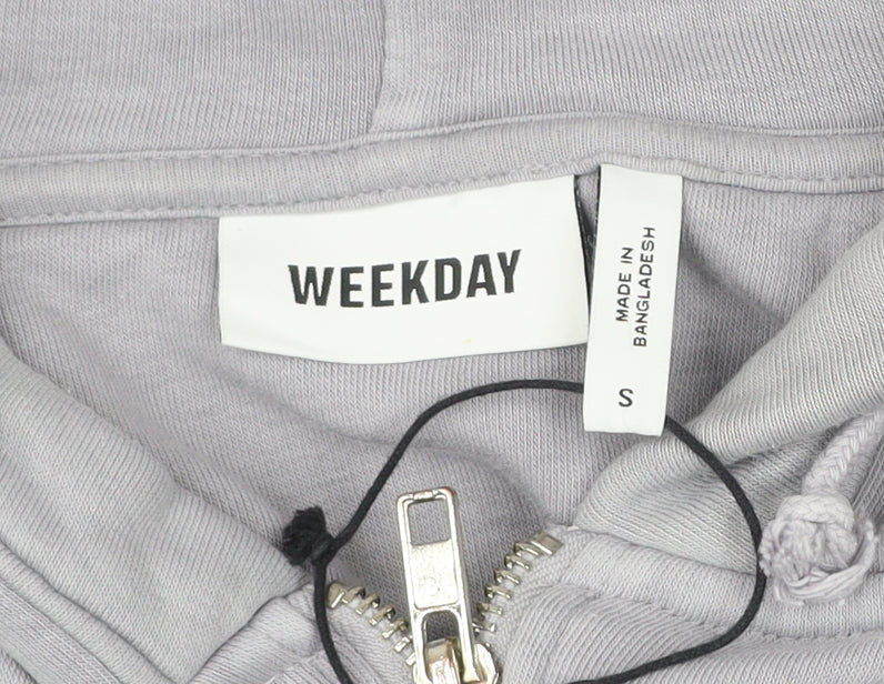 Weekday Men’s Grey Full Zip Hoodie S Graphic Print Cotton Blend