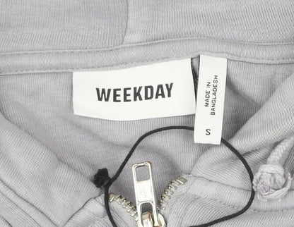 Weekday Men’s Grey Full Zip Hoodie S Graphic Print Cotton Blend
