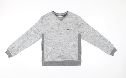Champion Unisex Grey Medium Pullover Sweatshirt Vintage Logo V-Neck
