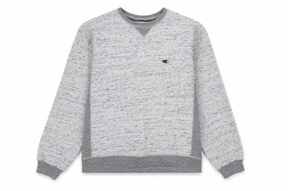 Front view of Champion unisex grey medium pullover sweatshirt vintage logo v-neck