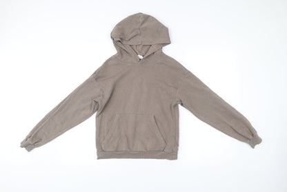 H&M Boys Brown Hoodie Age 11 Pullover Fleece Cotton Blend Long Sleeve