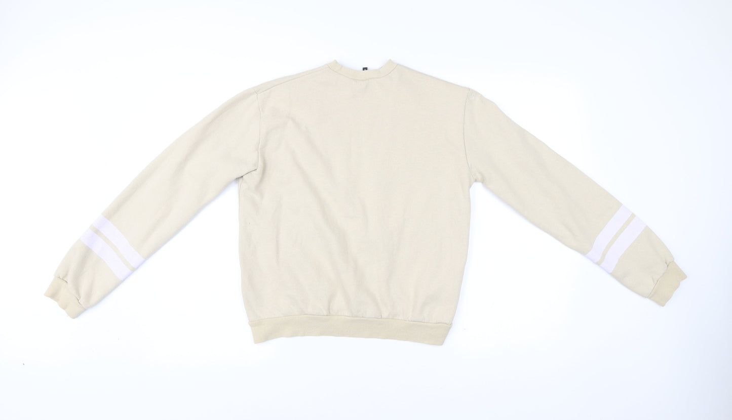Boohoo Women’s Beige Cotton Sweatshirt Size 8 Crew Neck Casual