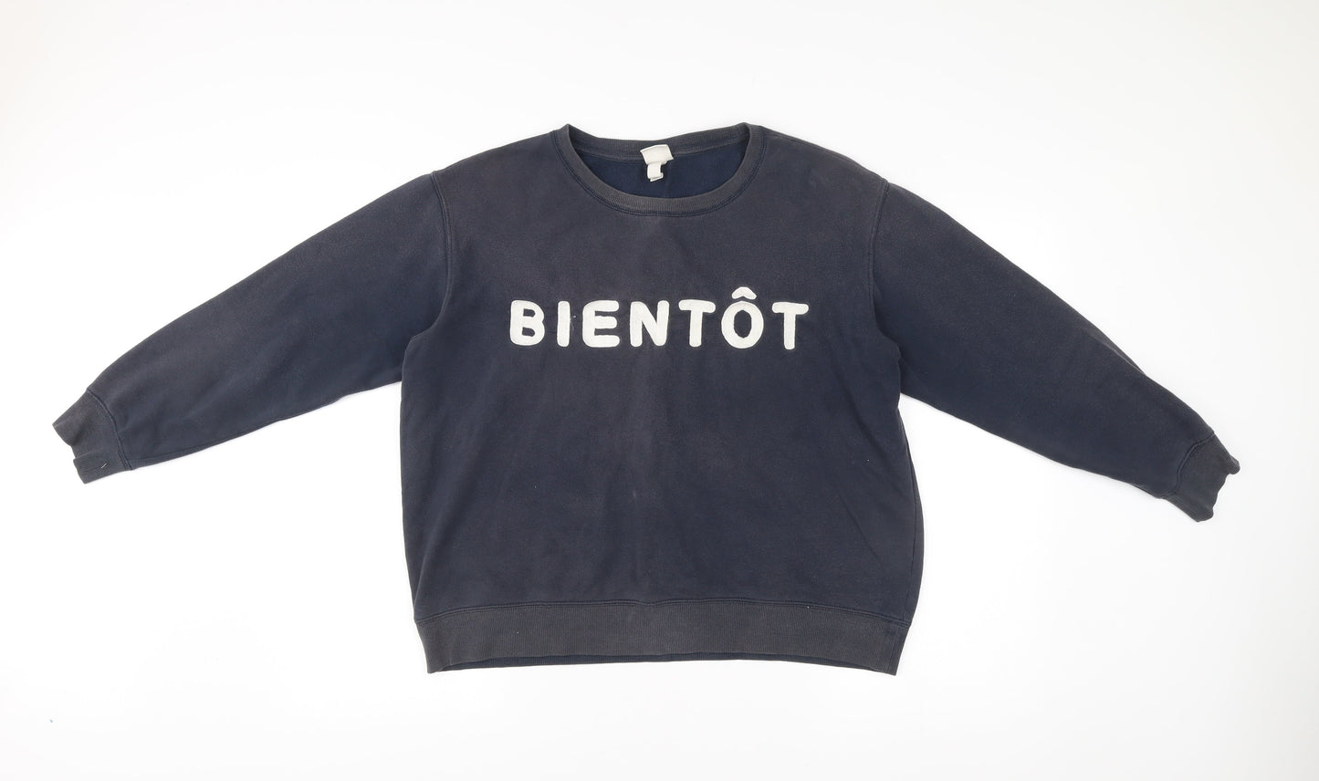 H&M Womens Black Sweatshirt L Cotton Blend Graphic Print Bientôt