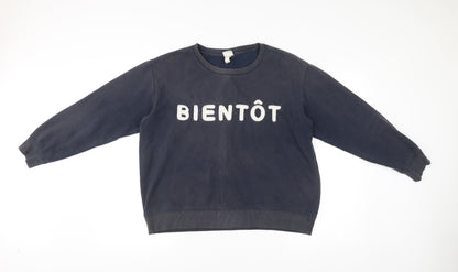 H&M Womens Black Sweatshirt L Cotton Blend Graphic Print Bientôt