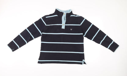 Crew Clothing Co. Womens Blue Striped Henley Jumper Size 14 Cotton