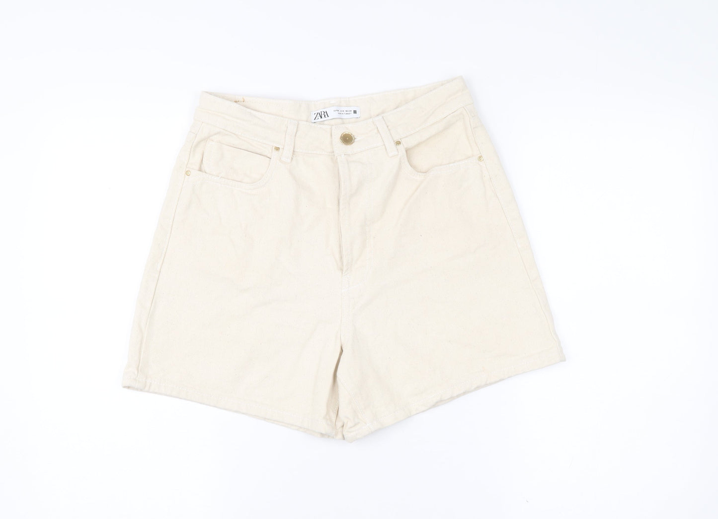 Zara Women’s Ivory High Waist Chino Shorts Size UK 2 Cotton