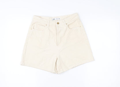 Zara Women’s Ivory High Waist Chino Shorts Size UK 2 Cotton