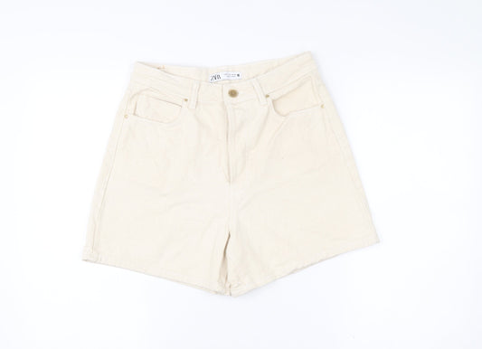 Zara Women’s Ivory High Waist Chino Shorts Size UK 2 Cotton