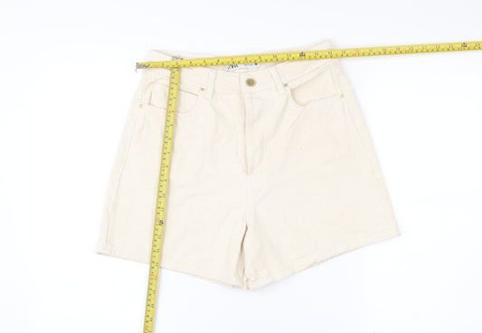 Zara Women’s Ivory High Waist Chino Shorts Size UK 2 Cotton