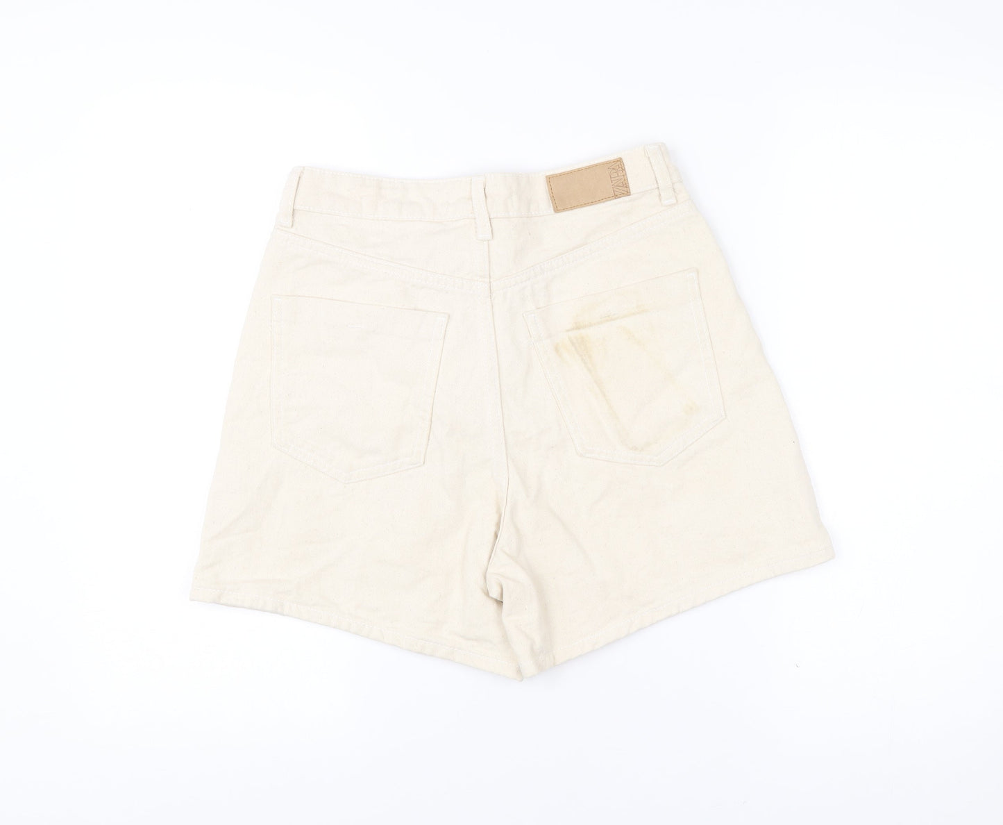 Zara Women’s Ivory High Waist Chino Shorts Size UK 2 Cotton
