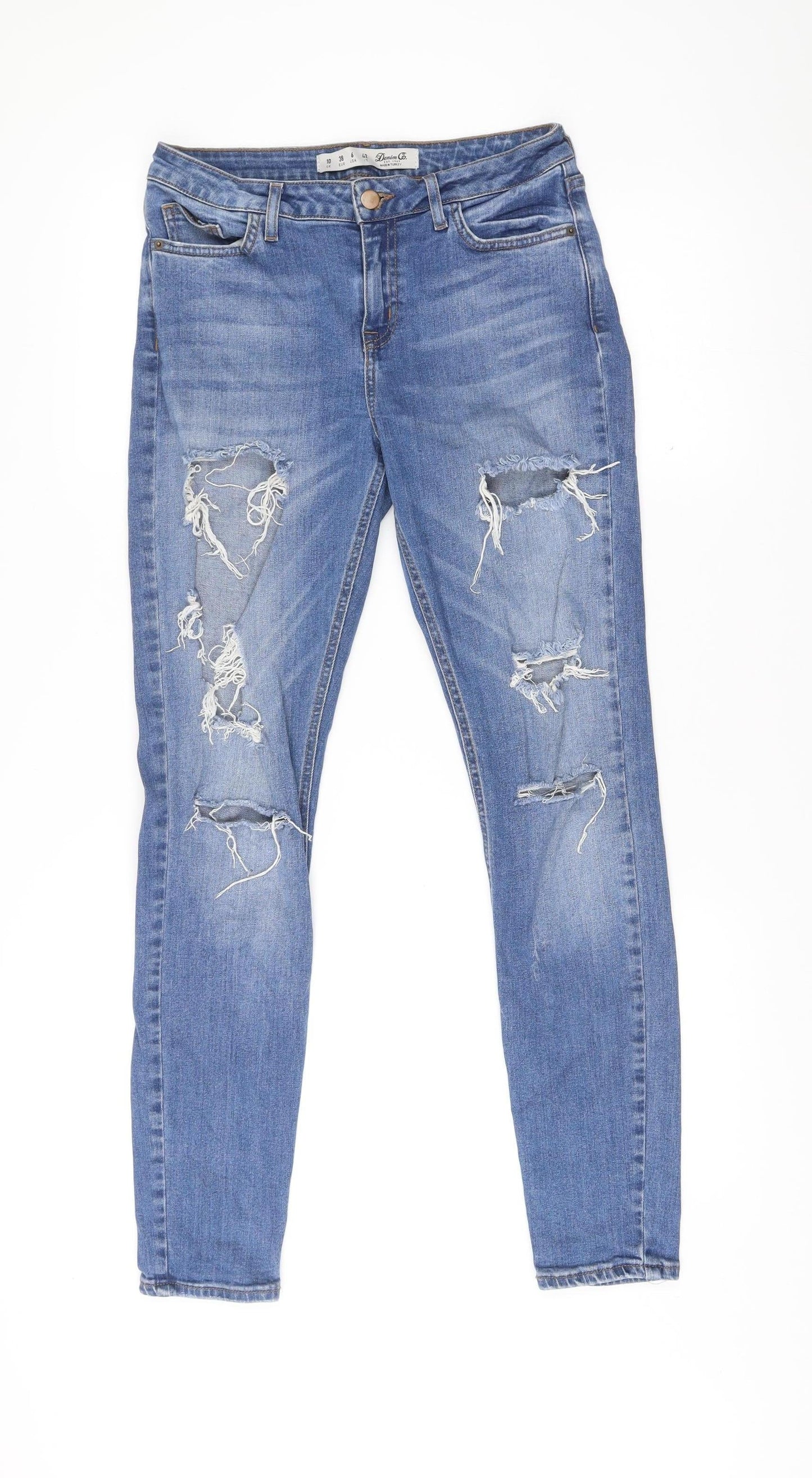 Denim Co. Womens Blue Size 10 Distressed Skinny Jeans