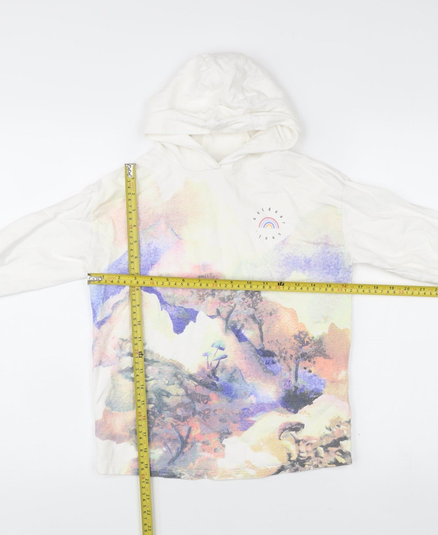 Next Girls White Cotton Pullover Hoodie 7 Years Rainbow Graphic Print