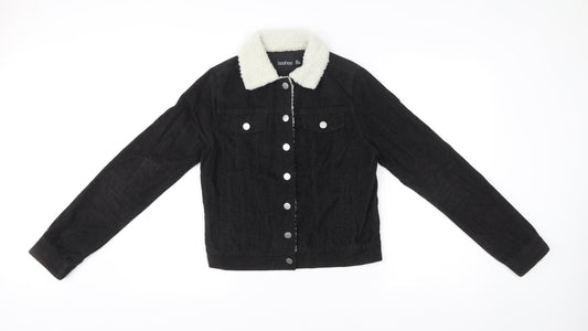 Boohoo Women’s Black Corduroy Faux Fur Collar Jacket Size 6