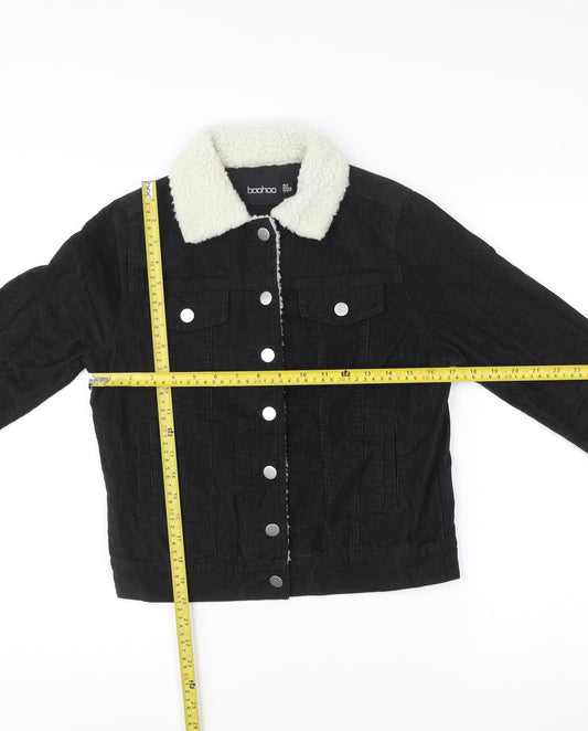 Boohoo Women’s Black Corduroy Faux Fur Collar Jacket Size 6