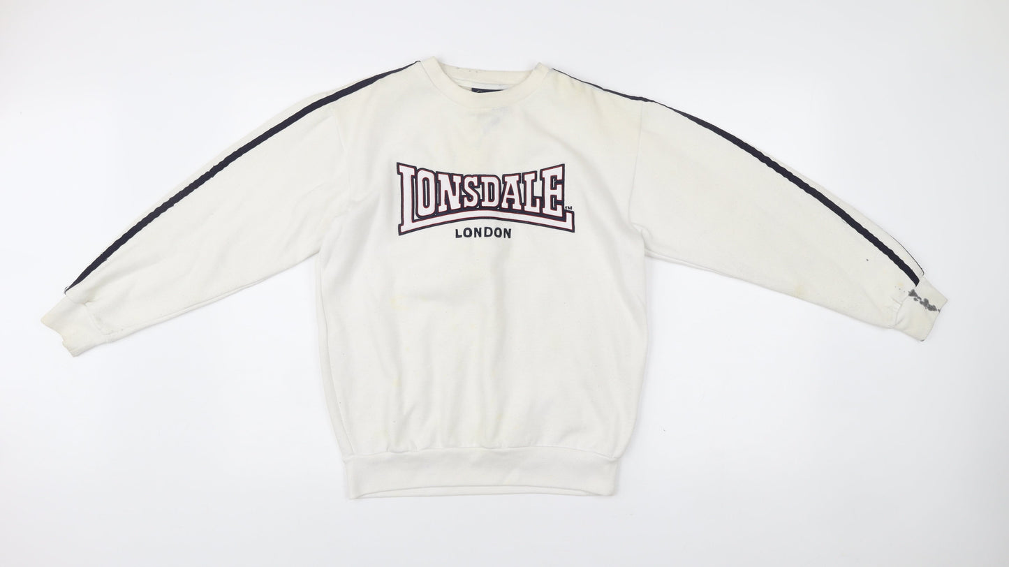 Lonsdale Boys White Sweatshirt 11-12 Years Crew Neck Pullover Logo