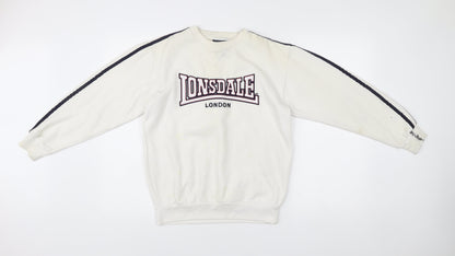 Lonsdale Boys White Sweatshirt 11-12 Years Crew Neck Pullover Logo