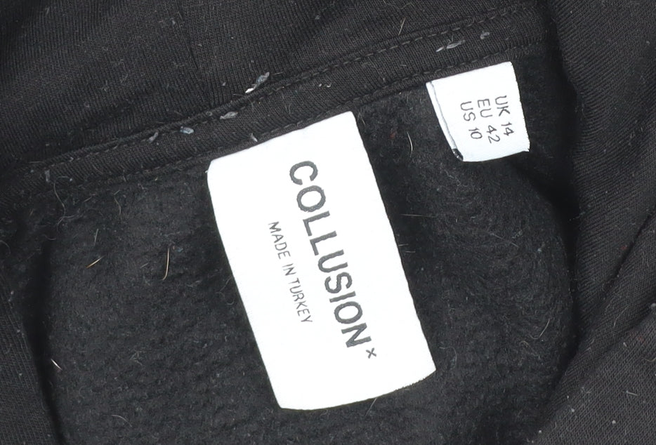 Unisex Adults UK Size L COLLUSION Black Pullover Hoodie