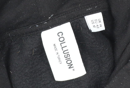 Unisex Adults UK Size L COLLUSION Black Pullover Hoodie