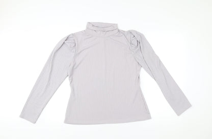 Boohoo Women’s Grey Mock Neck Puff Sleeve Plus Size 20 Blouse