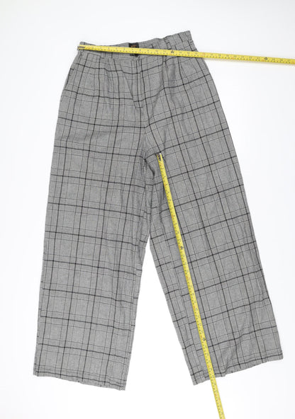 Pop England Womens Grey Check Wide-Leg Pleated Trousers Size 4