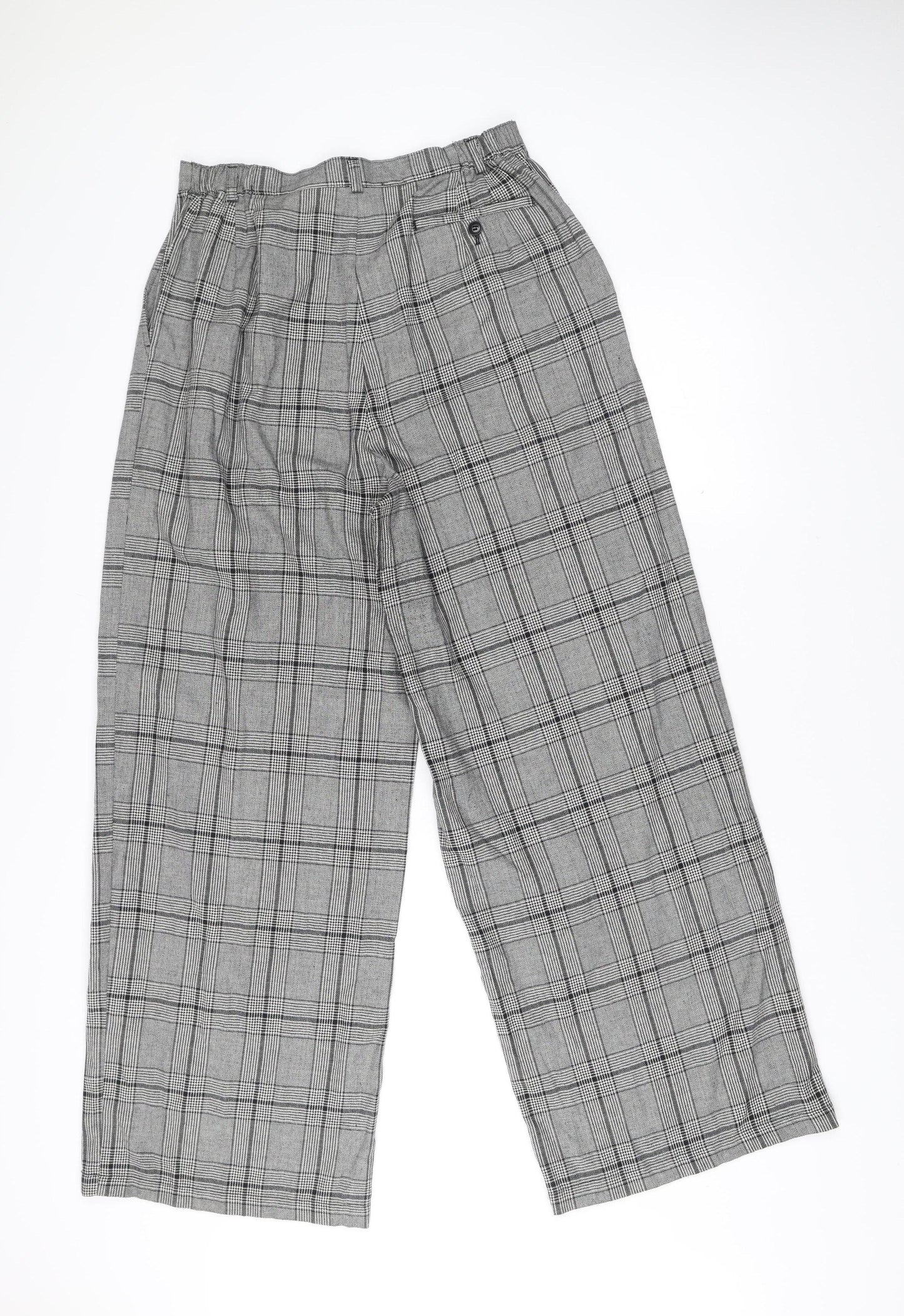 Pop England Womens Grey Check Wide-Leg Pleated Trousers Size 4