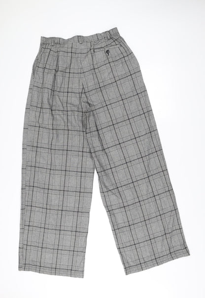 Pop England Womens Grey Check Wide-Leg Pleated Trousers Size 4