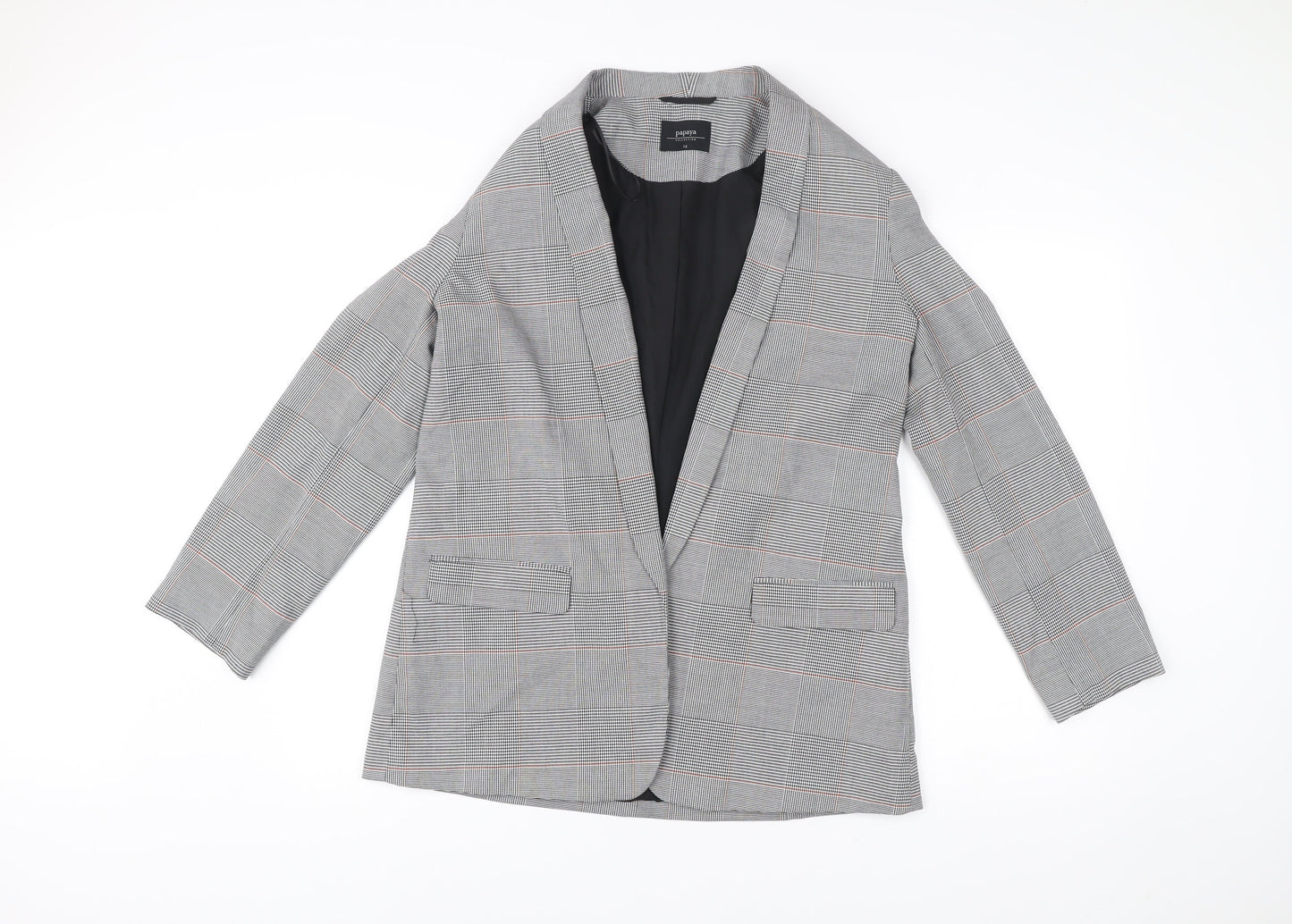 Papaya Women Grey Check Blazer Size 14 Workwear Jacket