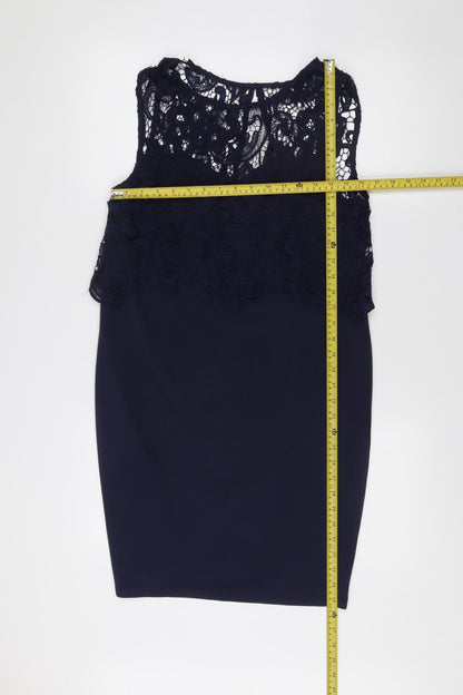 Club L Women’s Blue Lace Sheath Dress Size 12 Sleeveless Knee Length