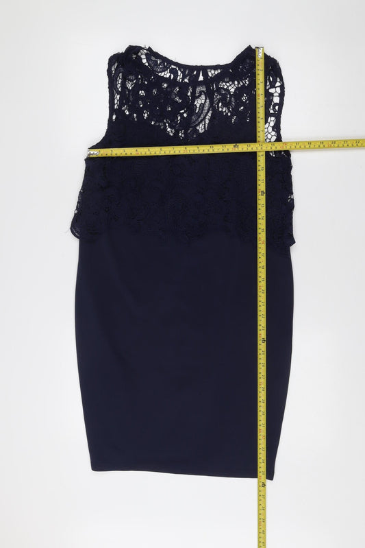 Club L Women’s Blue Lace Sheath Dress Size 12 Sleeveless Knee Length
