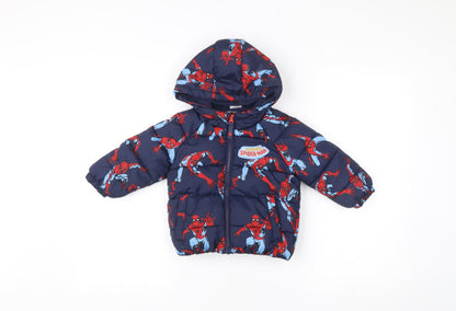 Marvel Spider-Man Boys Blue Puffer Jacket Coat 12-18M Hooded Winter