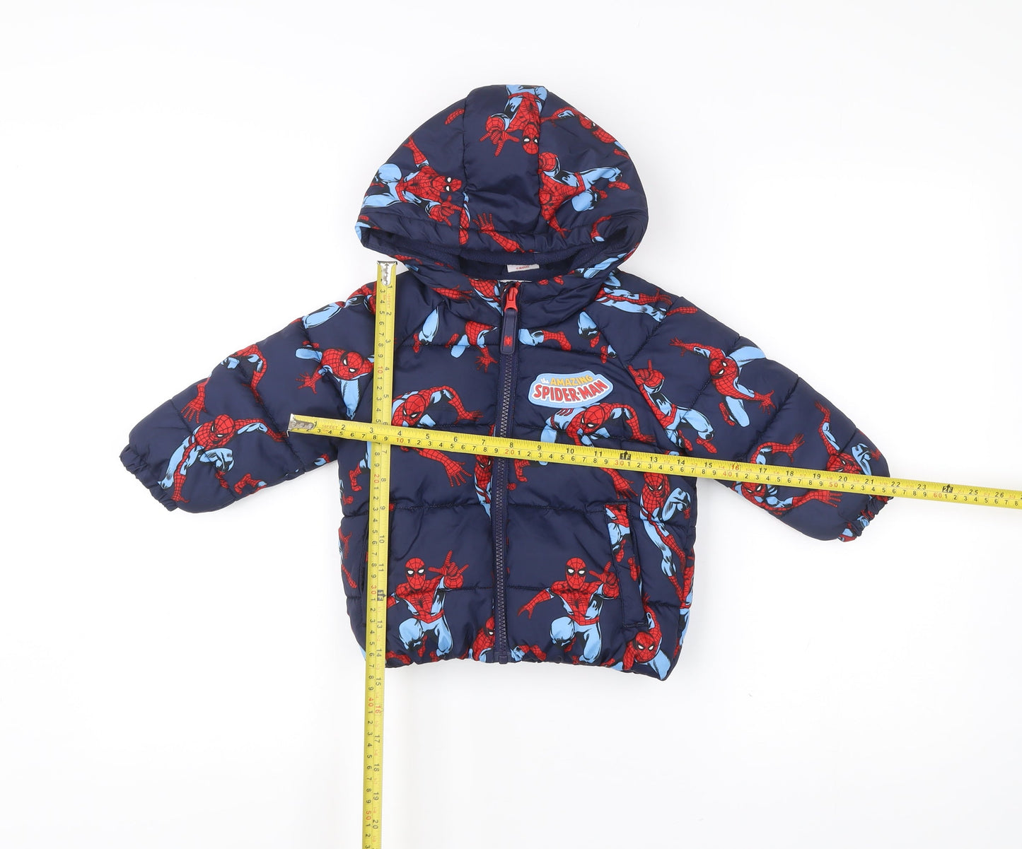 Marvel Spider-Man Boys Blue Puffer Jacket Coat 12-18M Hooded Winter