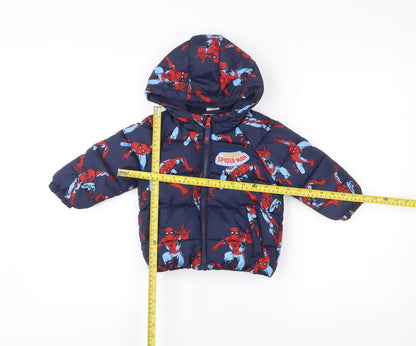 Marvel Spider-Man Boys Blue Puffer Jacket Coat 12-18M Hooded Winter