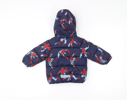Marvel Spider-Man Boys Blue Puffer Jacket Coat 12-18M Hooded Winter