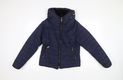 Rising Womens Blue Hooded Puffer Jacket Size M Winter Coat