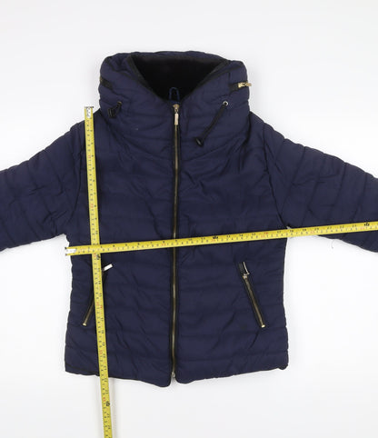 Rising Womens Blue Hooded Puffer Jacket Size M Winter Coat